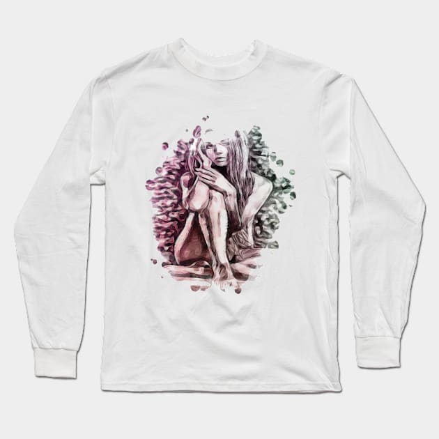 Cute and sexy girl portrait Long Sleeve T-Shirt by momo1978